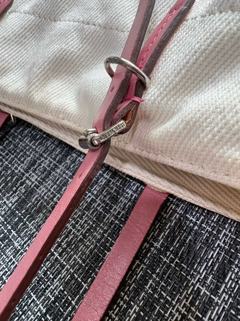 Louis Vuitton Cream Canvas Tote with Pink Handles and Logo - Picture 10 of 16